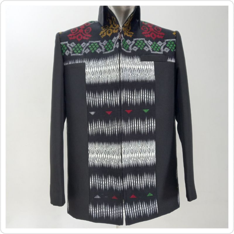 Jas jaket ulos/ Jas jaket ulos kombinasi hitam / Jas semi jaket ulos formal / Jasket motif ulos