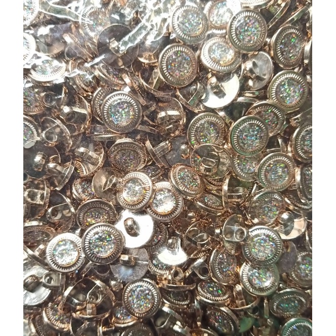 Kancing Jamur Emas Motif Gliter 11mm 100 PCS