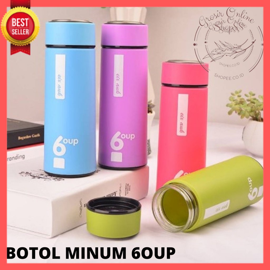 GOS -E107-  BOTOL MINUM SIX OUP KACA / BOTOL MINUM BELING COVER PLASTIK 450ML