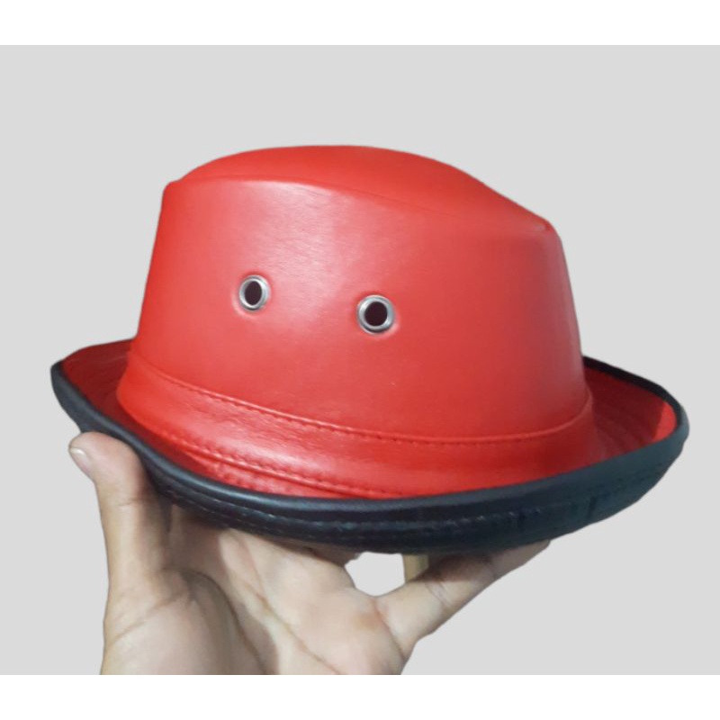 Topi fedora Tompi Koboy dewasa Kulit asli warna merah
