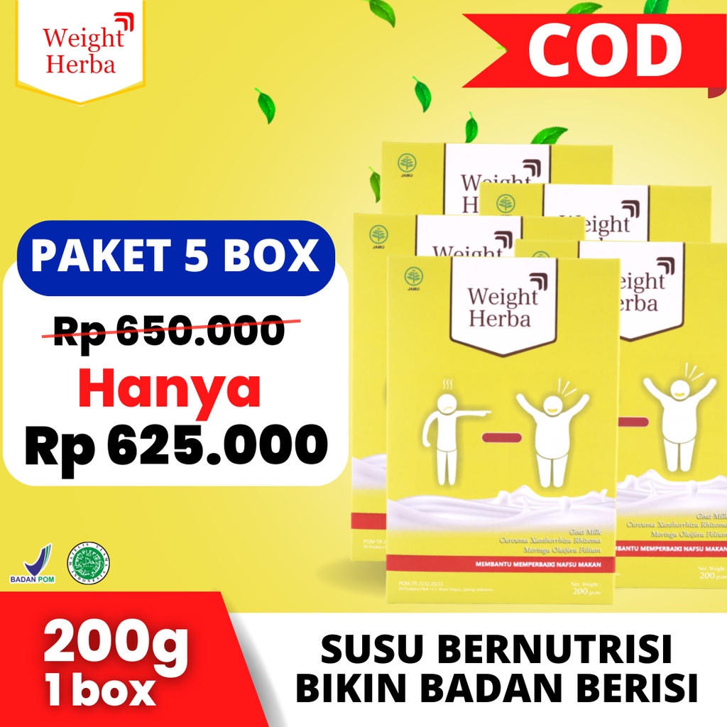 5 Box WEIGHT HERBA Original - Susu Penggemuk Penambah Berat Badan &amp; Nafsu Makan Tingkatkan Kalori Kualitas Tinggi - Bayar Ditempat