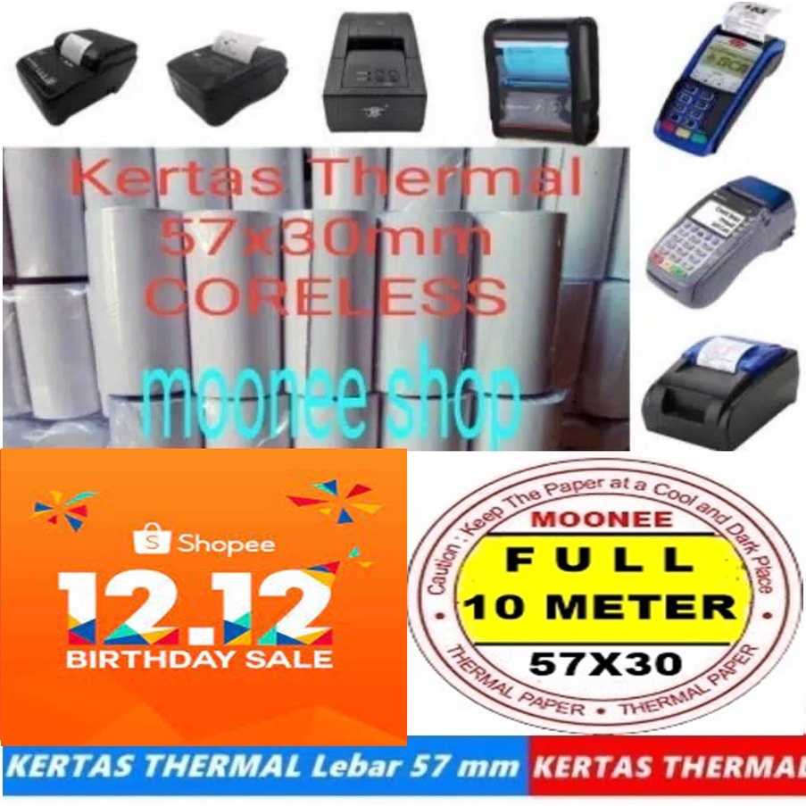 

Kertas thermal 57x30 mm / Kertas Struk 58x30 mm printer bluetooth polos, SPOTS KASIR EDC BRI 57 X 30