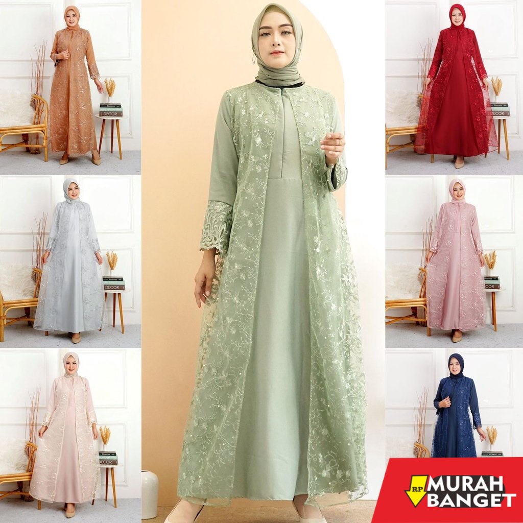 model gamis kombinasi polos terbaru 2022 (Dijamin RealPict) Gamis Hena Busui TilLe Bordir Mutiara  S