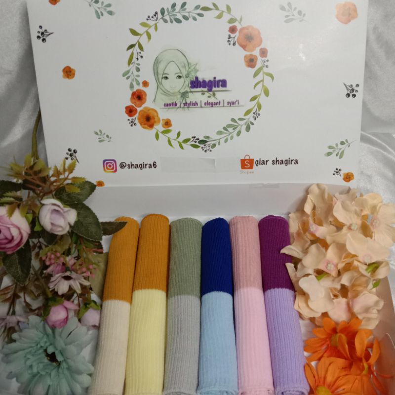 part dua Ciput hijab rajut premium bandana inner 2 warna motif salur by shagira dalaman anti pusing 