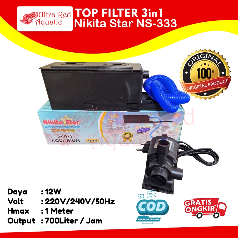 Nikita Star NS 333 Mesin Top Filter Aquarium 3in1 NS-333 Filter Atas Box Pembersih