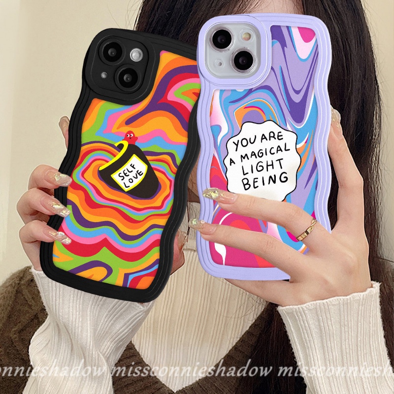 Redmi 9 10 A1 10C 10A 9A 9C 9T A1+ 9C NFC Redmi Note 10 11 11Pro+ Note8 Note 9 11s 10s 10 Pro Max Plus Wavy Edge Casetify Watercolor Love Self Label Colorful Rainbow Soft Tpu Cover