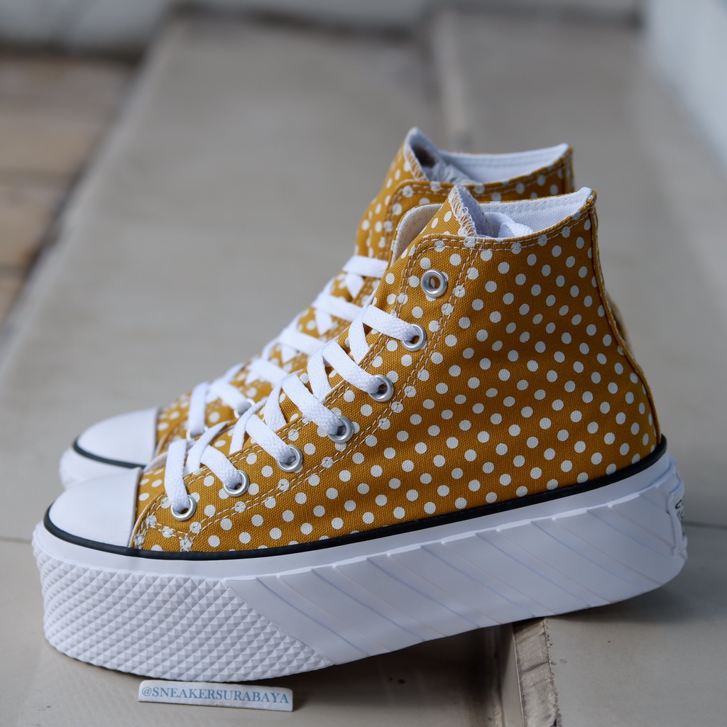 Converse CTAS Lift 2X Hi Polka Dots Gold Tone