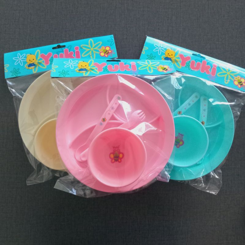 Set Makan Bayi YUKI, Piring + Mangkok + Sendok + Garpu