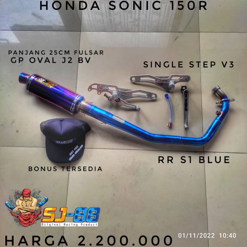 Knalpot sj88 sonic 150r paket ub v3 single step tipe rr s1 blue gp oval j2 bv