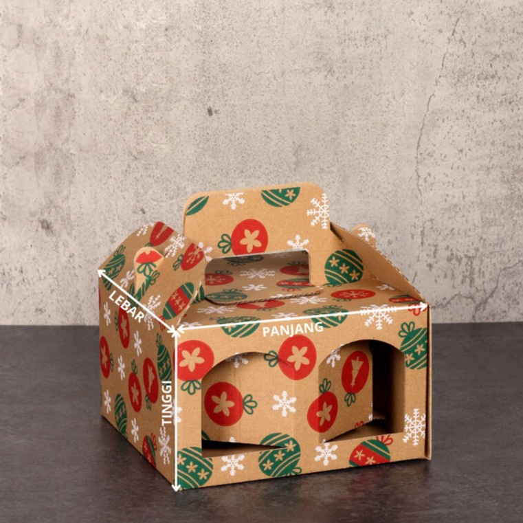 

kardus die cut dus jinjing motif natal box tenteng kemasan 4 toples jar merry christmas size 18x18x11 cm