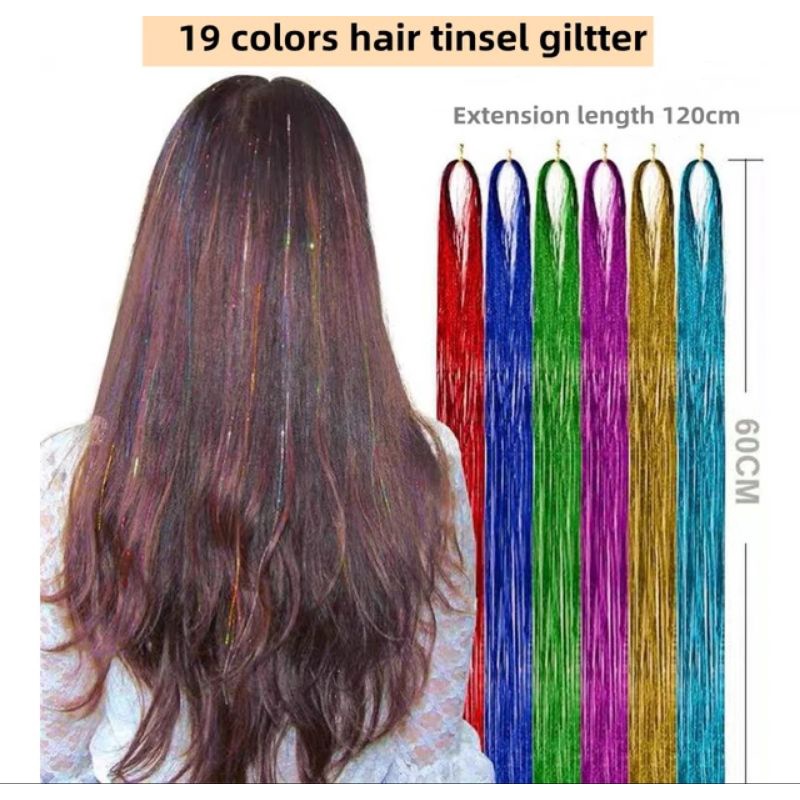 Aksesoris Rambut Palsu Holographic Sparkle Hair Tinsel Glitter Extensions Highlight