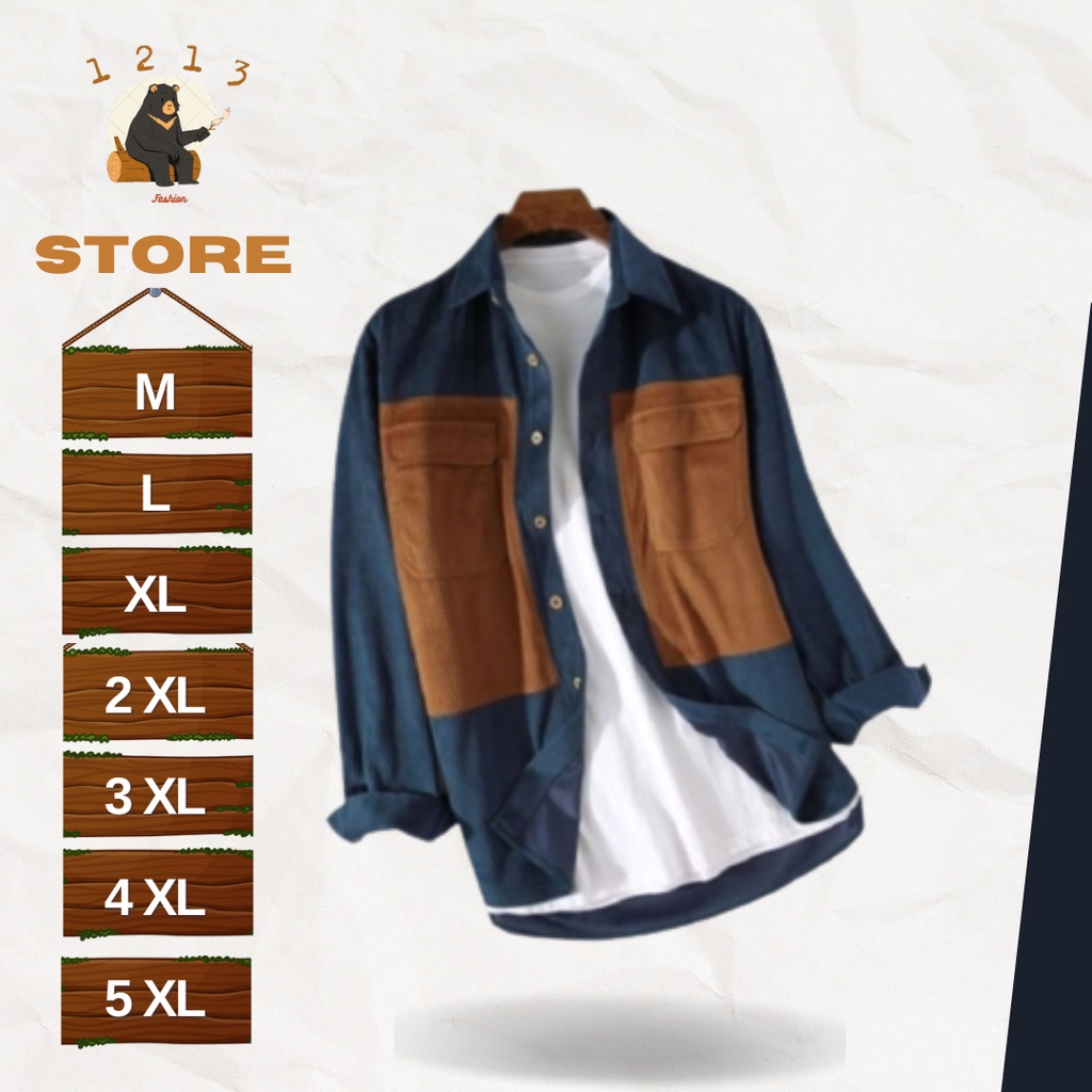 Jaket Corduroy Motif Biru Cokelat