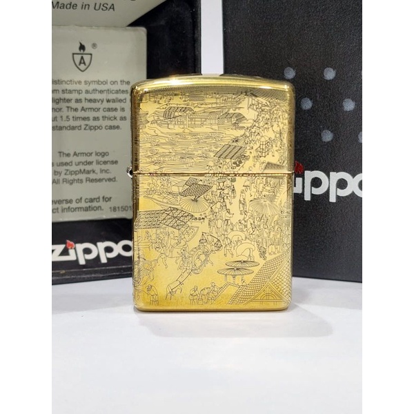 Original Zippo Armor Village Design 5 sisi Japan Finishing