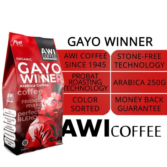 

BISA COD Awi Coffee Gayo Wine 250gr BijiSpecialtyNaturalRoastedKopi Aceh /KOPI RUBE/KOPI SLB/KOPI