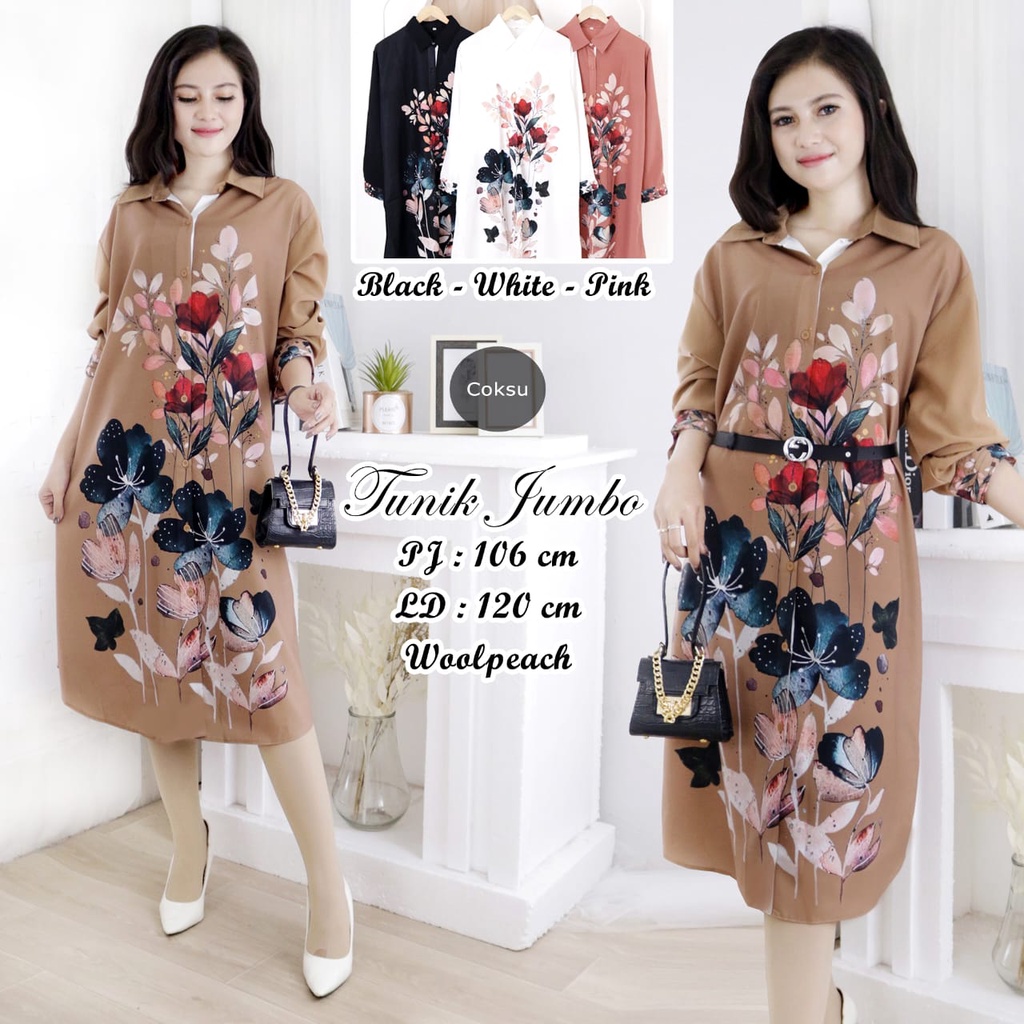 Kemeja Tunik Jumbo Bunga Import #TK180