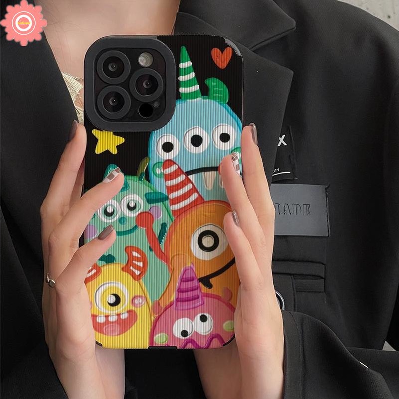 Soft Case Silikon Tekstur Kulit Motif Kartun Monster Kecil Untuk iPhone 7 8 Plus 11 14 13 12 Pro Max XR X XS Max 13 14 Pro Max