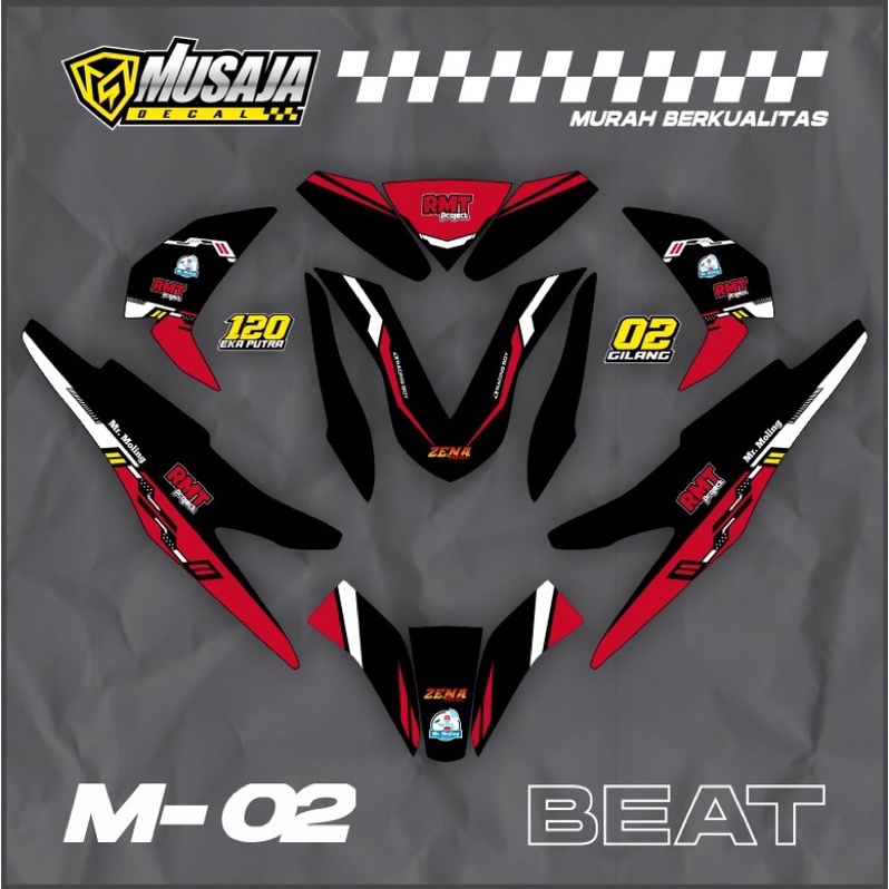 Decal Beat 2020 Full body motif roadrace simple merah hitam - dekal beat karbu 2017 2018 fullbody