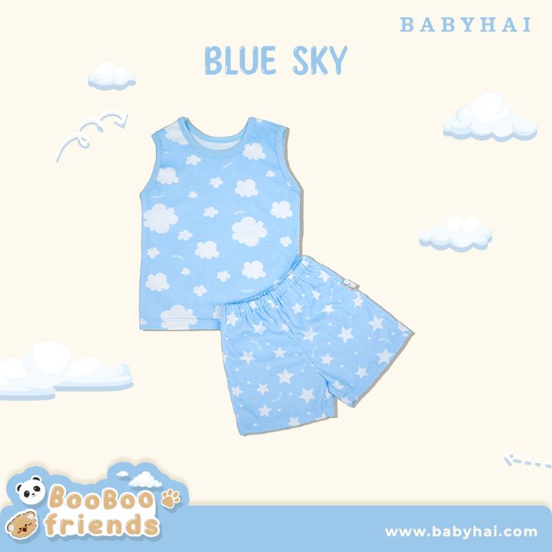 babyhai setelan kutung anak laki-laki dan perempuan ( unisex ) motif Teddy,panda,blu sky / setelan babyhai kutung terbaru / setelan singlet bayi cewe dan cowo motif panda bahan cotton premium