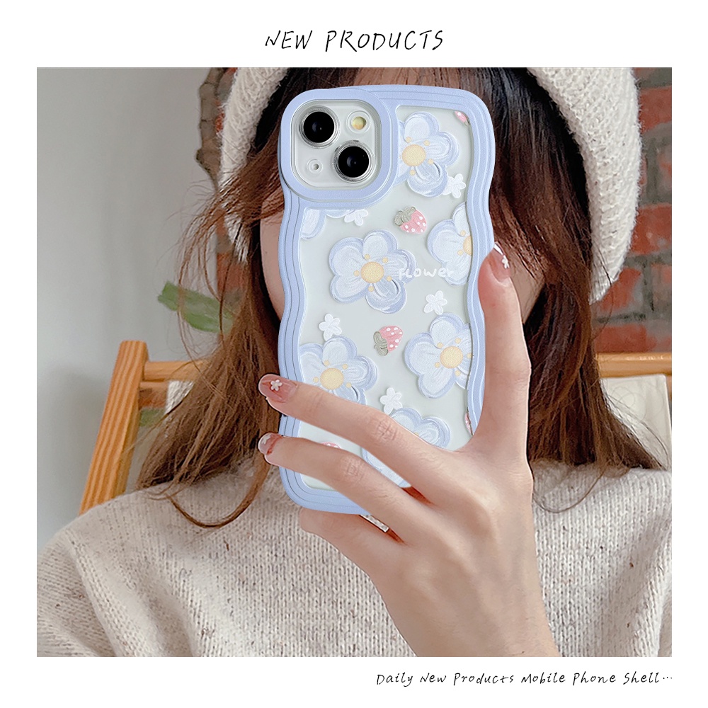 Case Redmi 12C 9A 10A 10C A1+9 10 9T 9C Nfc10 Redmi Note8 Note10 11 Pro+10s 9 Pro Note 11s 10 Pro Max Frame Gelombang Fresh Strawberry Flowers Shockproof Full Back Soft Case Cover