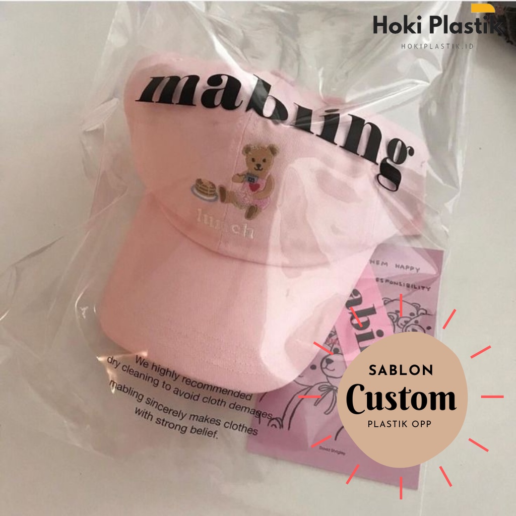 SABLON PLASTIK OPP CUSTOM DESAIN TRANSPARAN ACCESORIES BRAND KEMASAN BAJU PAKAIAN CELANA HOODIE JAKET HIJAB JILBAB KUE DONAT ROTI MASKER GAMIS MURAH PREMIUM BESAR KECIL TEBAL KACA DESIGN BUNGKUS PLASTIC