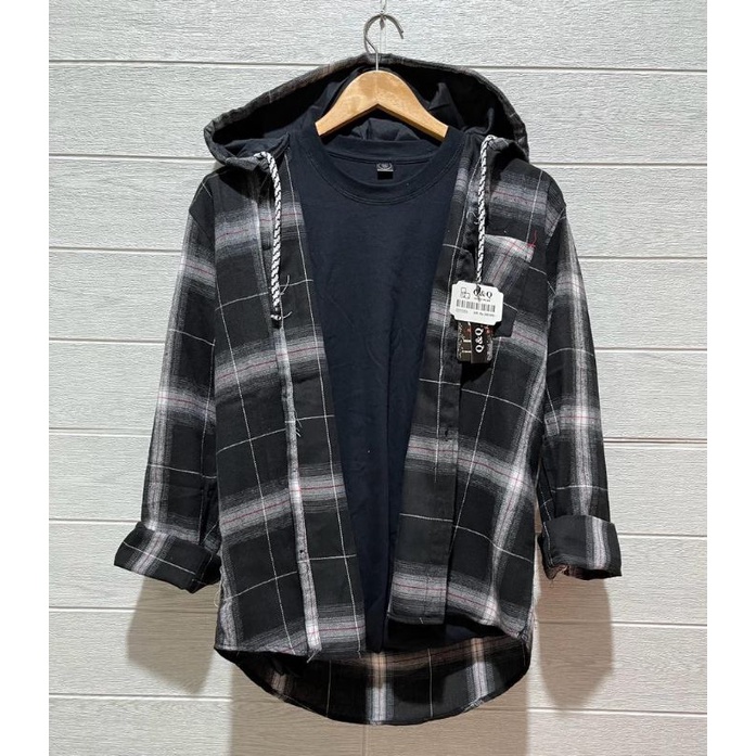 KEMEJA PELANEL HOODIE KOTAK-KOTAK pria/ wanita