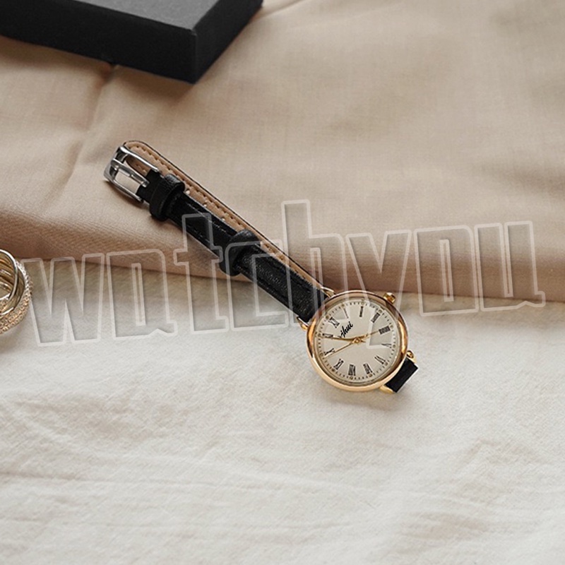 Jam Tangan Wanita A0189  Art Simple Pu With Roman Scale Small Quartz Watches