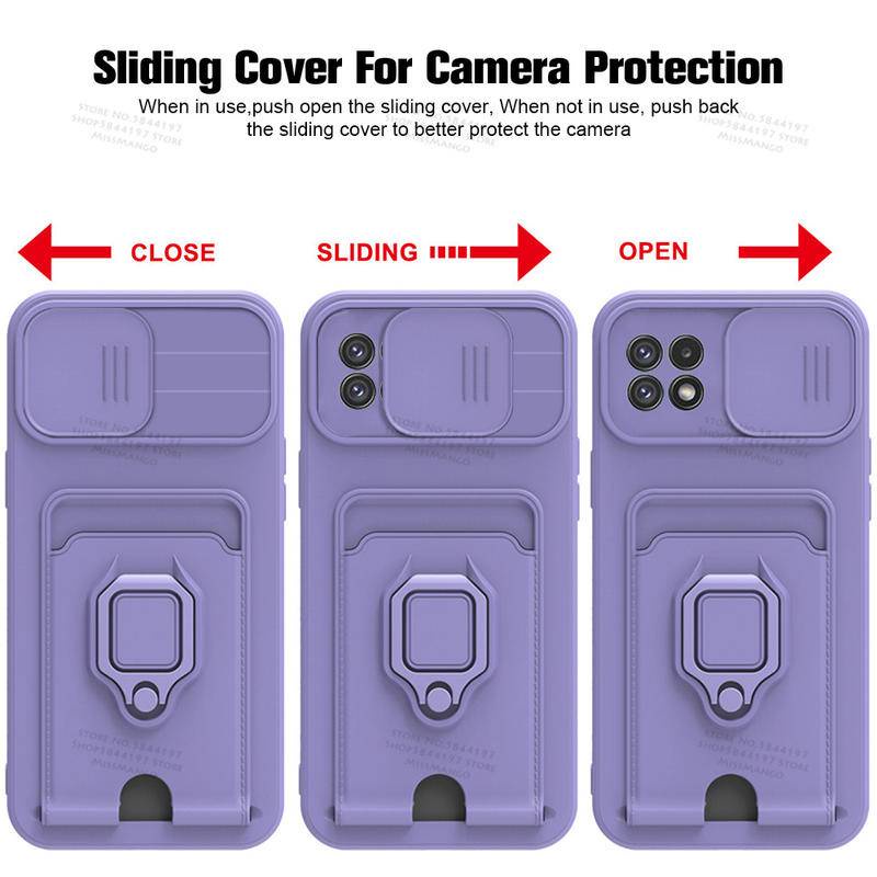 Case Pelindung Lensa Kamera Dengan Slot Kartu Magnetik Untuk Samsung Galaxy A22 4G 5G