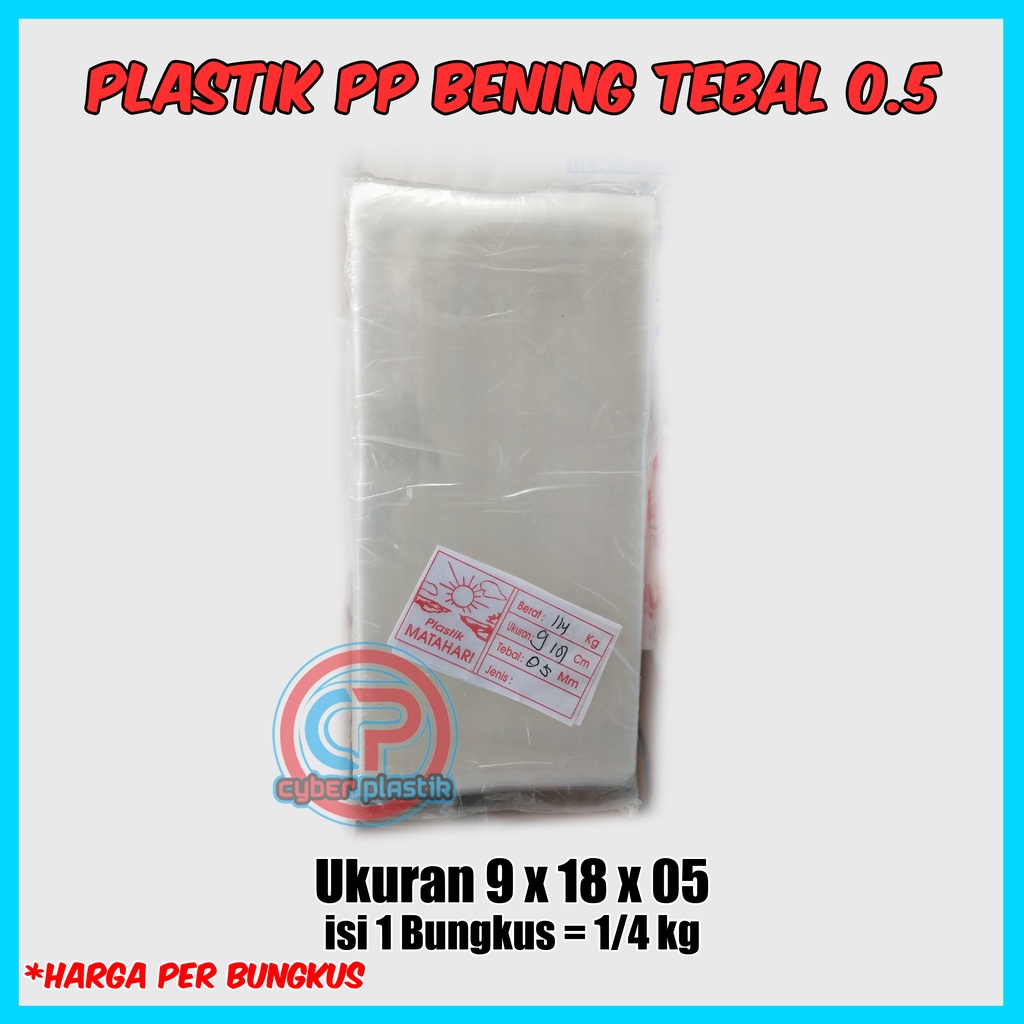 Plastik PP Bening Tebal ukuran 9 x 18 x 05