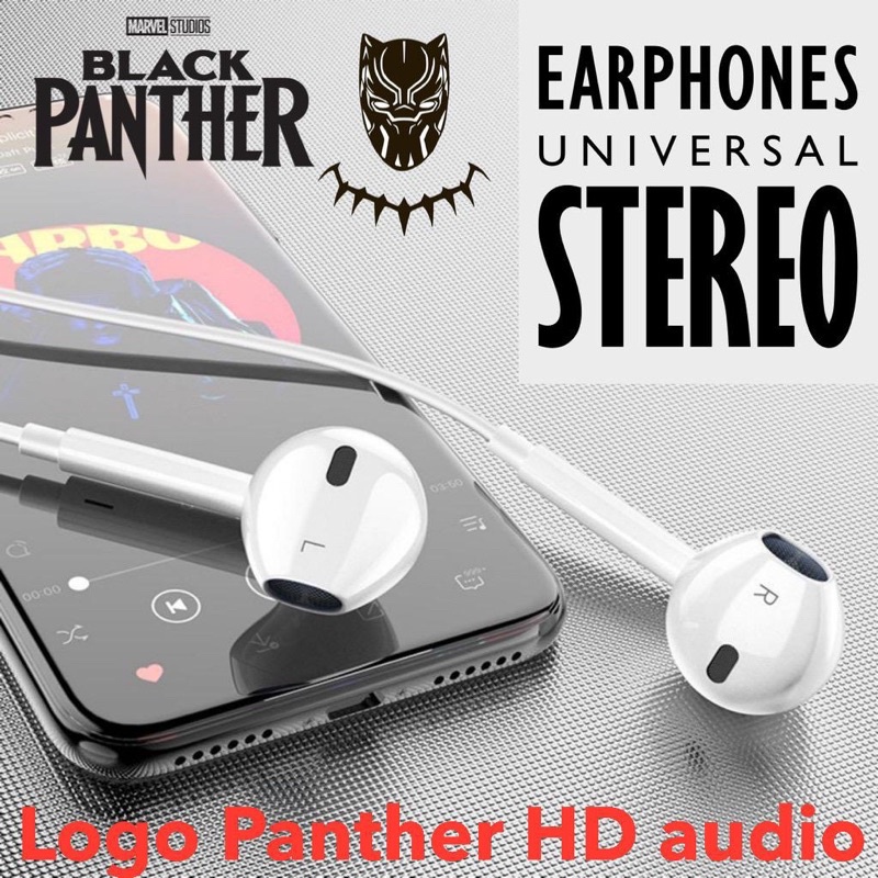 Handsfree black phanter jack 3.5mm with logo premium hd sound dolby digital Promo Sen