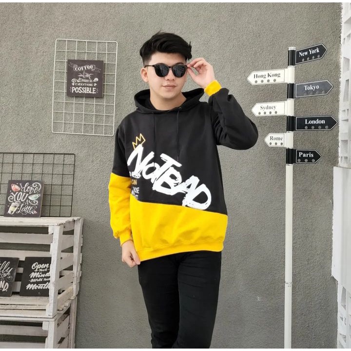 Sweater NOTBAD Hoodie Jacket Kasual Pria Wanita Pakaian Jumper Fashion Terkini OOTD Korean
