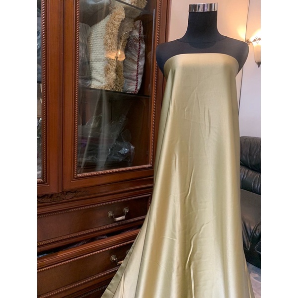 Bahan Kain Satin Silk Maxmara Lux Mewah Original 100% Puring Kebaya Dress Bridesmaid Warna Hijau Green Olive