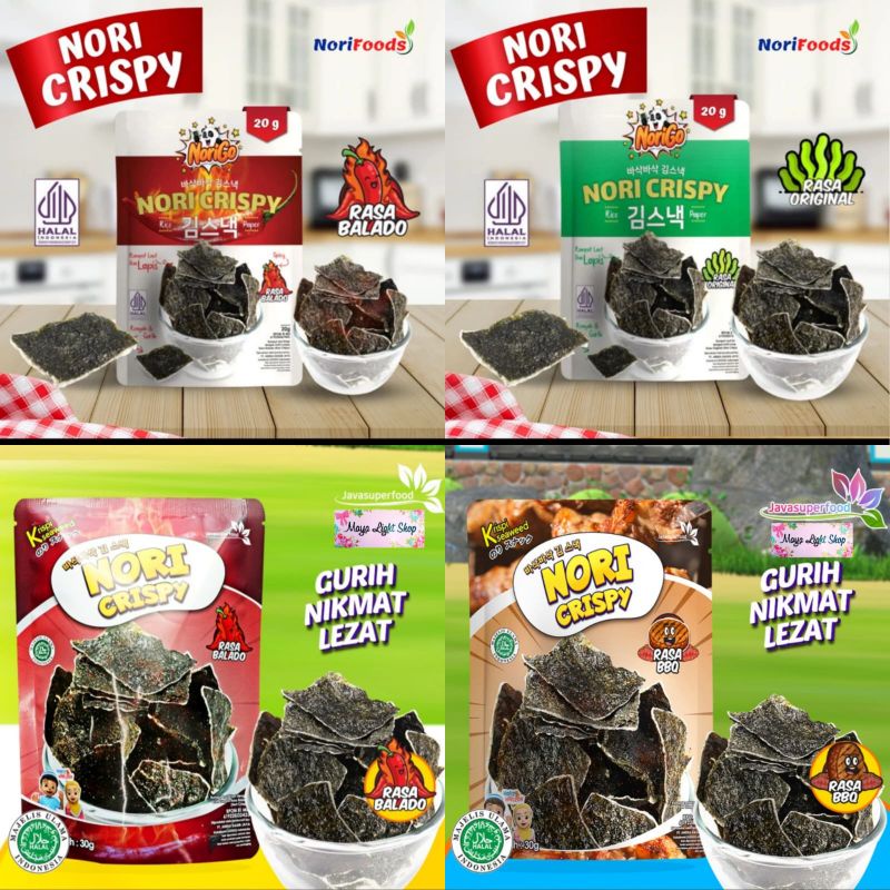 Nori Crispy Snack rumput laut mamasuka rumput laut snack seafood rice paper barbeque balado garing cemilan seaweed snack seafood murah halal