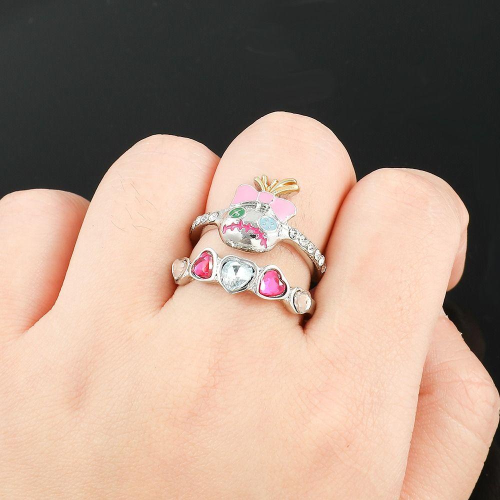 Mxbeauty Cosplay Anime Stitch Cincin Fashion Berlian Perhiasan Aksesoris Double Layer Anime Figure Untuk Dewasa Anak-Anak Perhiasan Cincin