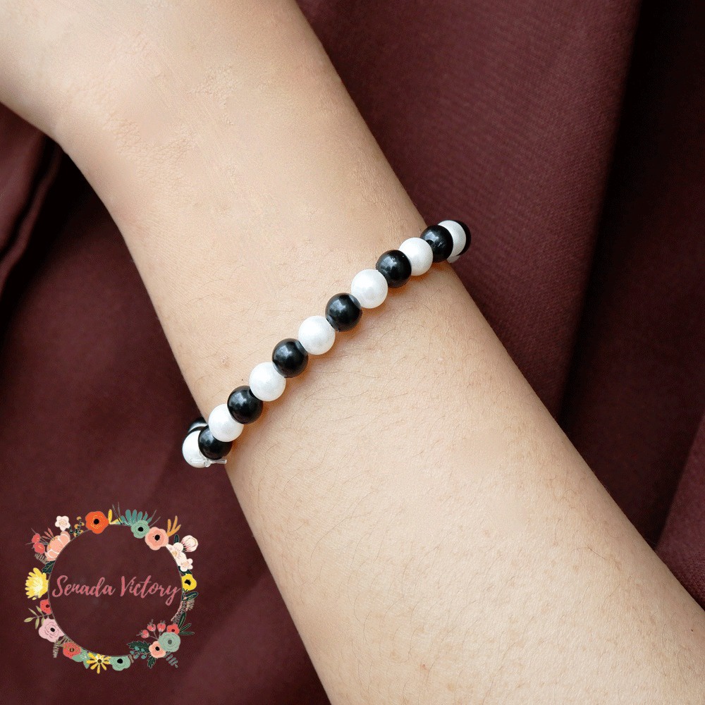 Senada Victory Gelang Perl Mutiara Aksesoris Wanita Kombinasi Hitam Putih SVG015