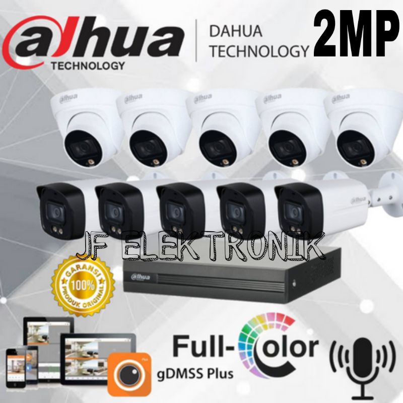 PAKET CCTV DAHUA 16CH 10 KAMERA 2MP COLORVU BUILT IN AUDIO KOMPLIT TINGGAL PASANG