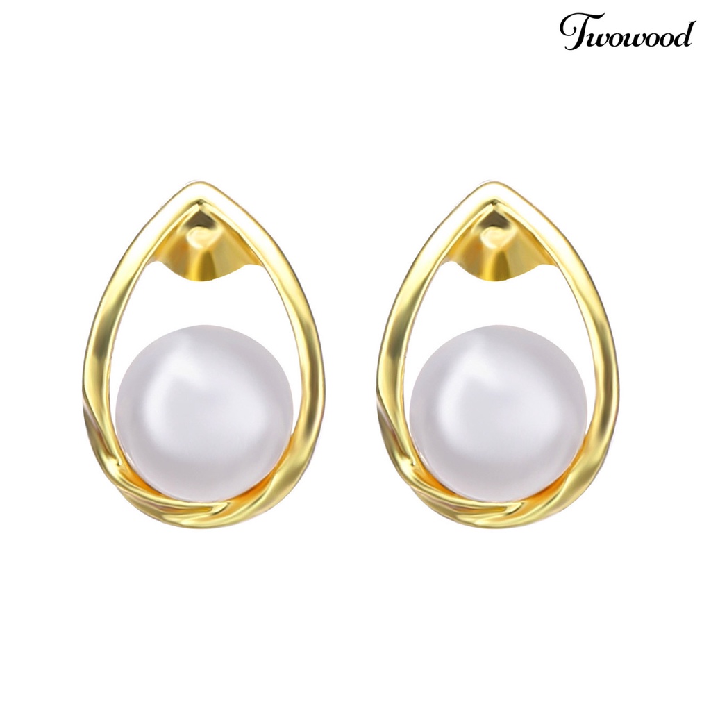 1 Pasang Anting Lapis Emas Hypoallergenic Hias Mutiara Imitasi Gaya Retro Perancis Untuk Wanita