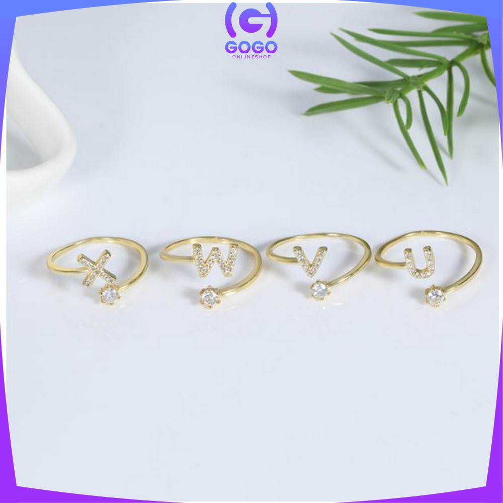 GOGO-K59 Cincin Huruf Gold Stainless Inisial Nama Cincin Alphabet / Cincin Abjad Huruf A-Z Wanita Fashion / Cincin Wanita Huruf Set Perhiasan Wanita