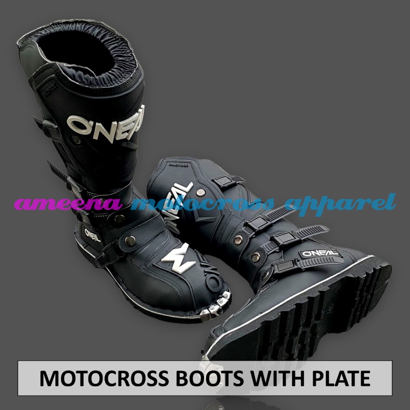 Sepatu MX Boots Oneal with Iron Protector - Sepatu Trail - Sepatu Motocross - Sepatu Enduro - Sepatu Adventure - Premium Black