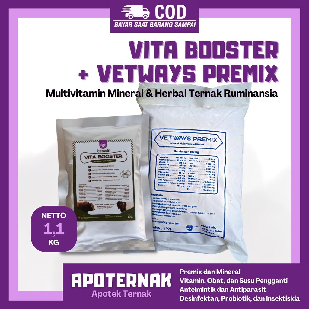 VITA BOOSTER 1 DUS (50PCS) - Premix Penggemuk Sapi Kambing Penambah Bobot Badan | Apoternak