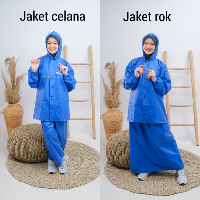 JAS HUJAN MANTEL pria wanita setelan rok atau celana anti rembes entein original jahitan di pres
