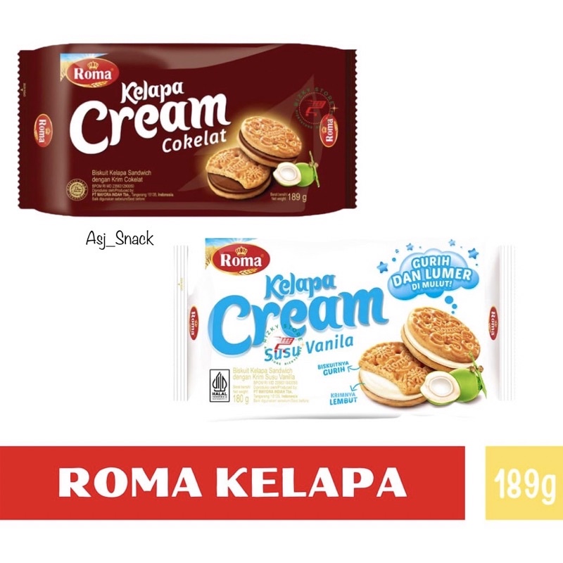 

Roma Kelapa Cream 2 Varian Rasa: Krim Susu Vanilla Dan Krim Cokelat 180g