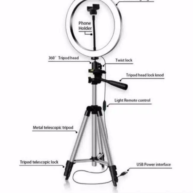 Tripod 1m 3110 +Ringlight 26cm - Paket Lengkap Ringlight 26cm + Tripod