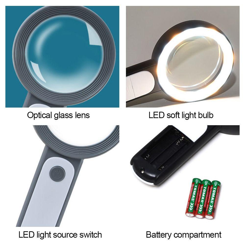 Solighter Membaca Perhiasan Magnifiers Portable Dengan 18lampu LED HD Lensa Kaca Pembesar