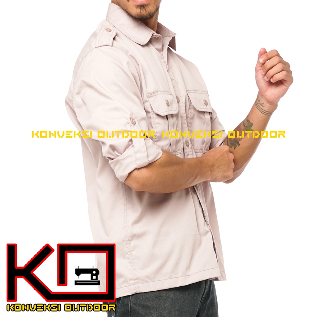 BAJU KEMEJA PDL LAPANGAN OUTDOOR INDOOR PRIA LENGAN PANJANG - Seragam Kerja Kantor Group Kemeja Lapangan Outdoor Gunung Taktikal Comunitas Kemeja Dinas PDH PNS Cargo Safari Paspampres Security Satpam Tactical Americand Drill American America Warna Cream