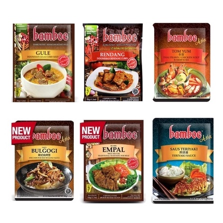 

Bamboe Bumbu Racik / Bumbu Masak Instant 60gr Rasa Tom Yum, Gule, Rendang, Empal, Bulgogi, Teriyaki