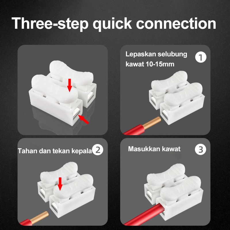 Home Lighting Quick Connect Terminal Block Cable / 2 Wire Connector Spring Terminal Sambungan Kabel Listrik