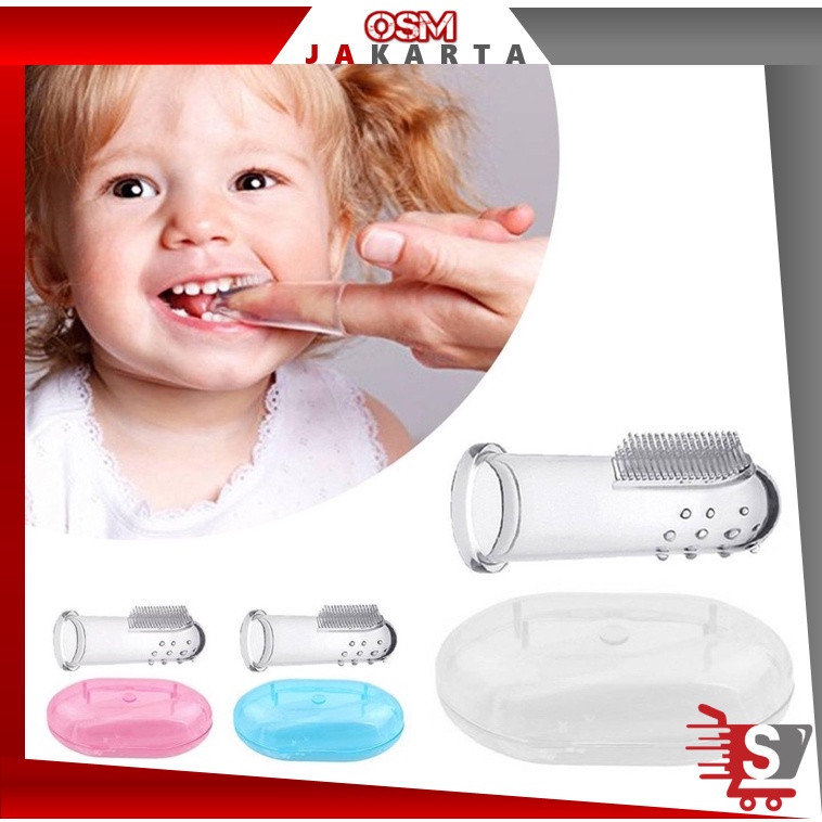 Osm Jkt 5607 Sikat Gigi Bayi Dengan Kotak / Sikat Gigi Jari / Sikat Gigi Bayi Silikon / Finger Toothbrush Untuk 3
