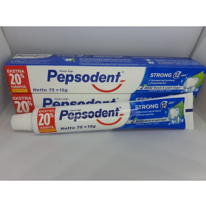 PROMO PEPSODENT STRONG 75 gr + 15 gr / PASTA GIGI PEPSODENT STRONG BIRU 90 gr Extra 20% Tahan 12 Jam