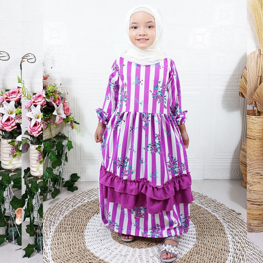 CARLINA BUNGA NEBULLA DRESS 2-12tahun GAMIS ANAK SYARI CANTIK