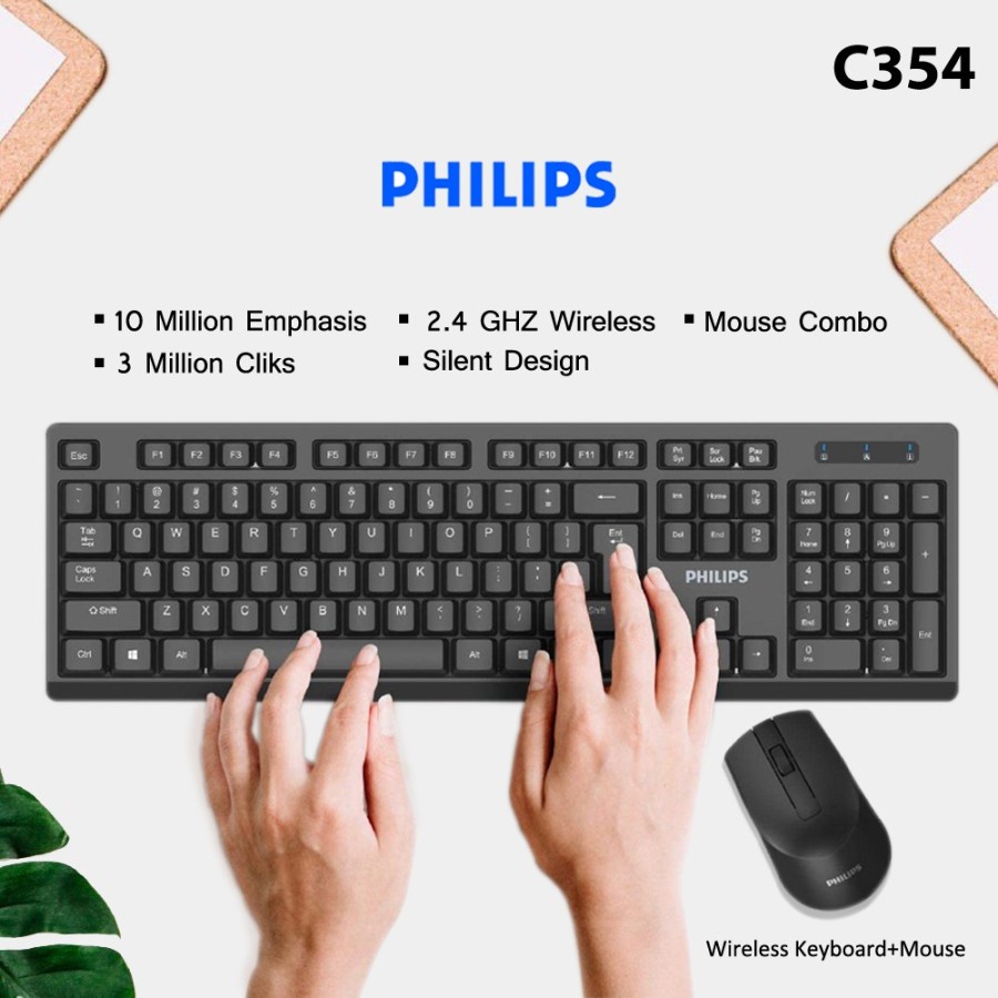 Mouse Keyboard Wireless Combo Phillips Lengkap dengan Baterai C354